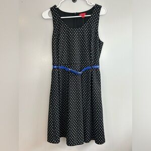 NWT Elle Black & White Blue Polka Dot Avant Garden Dress w/ Blue Belt Size 10